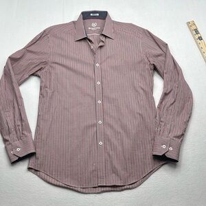 Bugatchi Uomo size Medium M men’s Red Plaid‎ Long Sleeve Shirt shaped fit